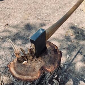 Why a Hand-Forged Axe is the Perfect Gift for Him + Our Top 5 Axes Hand-forged axe resting on a tree stump, symbolizing craftsmanship, tradition, and durability.